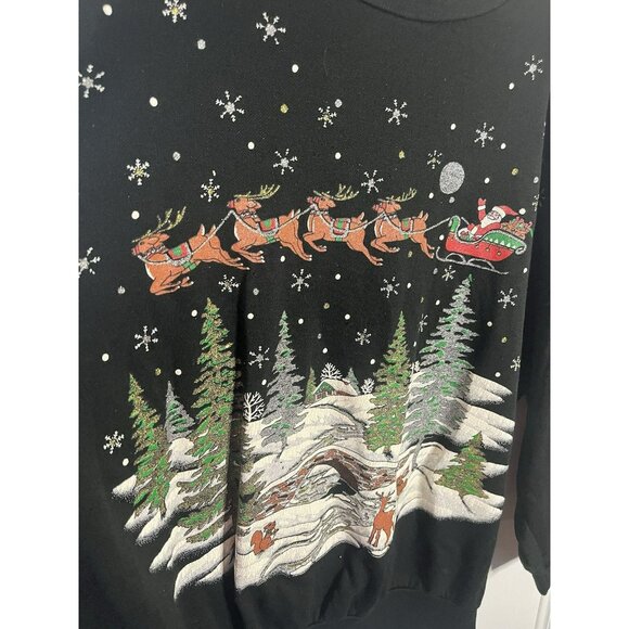 VTG 90s Christmas Sweater By Class Action One Size Fits Most Black Colorful - Picture 4 of 5